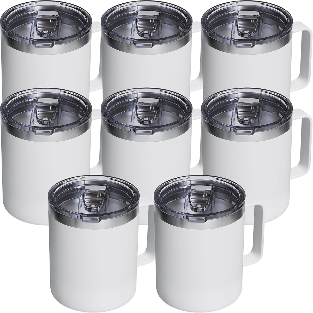 12oz Insulated Coffee Mug with 2 Lids & Handle, Stainless Steel Cup | Keeps Drinks Hot & Cold, Double Wall Vacuum Insulated Travel Tumbler for Home, Office & Outdoor, White - Colors A