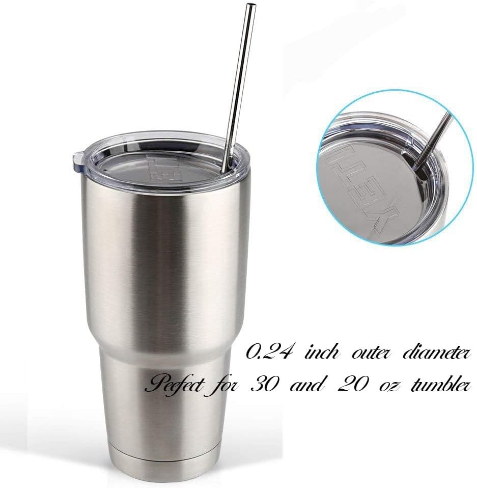Set of 10 Stainless Steel Straws, Straight Reusable Drinking Straws 10.5'' Long 0.24‘’ Dia for 30 oz Tumbler and 20 oz Tumbler, 2 Cleaning Brush Included (10 Straight Straw + 2 Brushes）