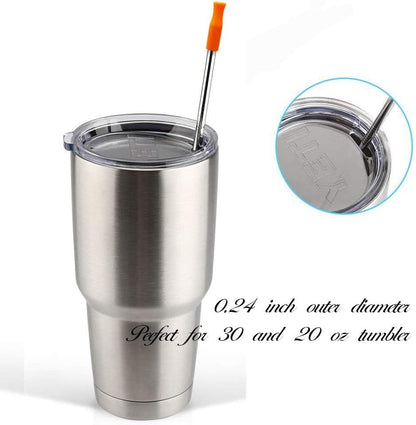 Set of 10 Stainless Steel Straws, Straight Reusable Drinking Straws 10.5'' Long 0.24‘’ Dia for 30 oz Tumbler and 20 oz Tumbler, 2 Cleaning Brush Included (10 Straight Straw + 2 Brushes）