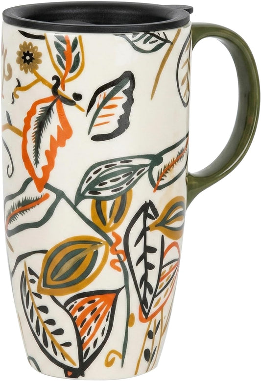 17oz Ceramic Travel Coffee Mug with Lid, Microwave Safe Tea Cup