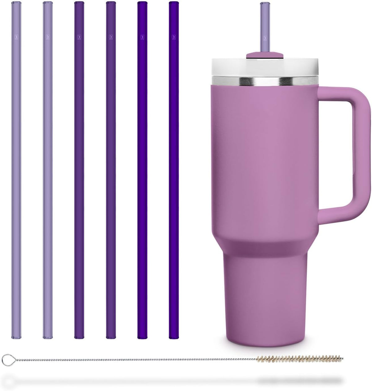 6 Long 12 inch Bent Stanley Cup Replacement Drinking Straws + Plastic-Free Cleaning Brush - Perfect for Bottles & Quencher - Made in Germany - Dishwasher Safe - Eco-Friendly