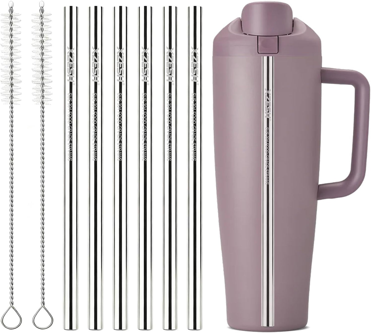 6Pcs Metal Straw Replacement Compatible With Owala FreeSip Tumbler 40oz, With 2 Straw Cleaner, Reusable Stainless Steel Straws for Owala