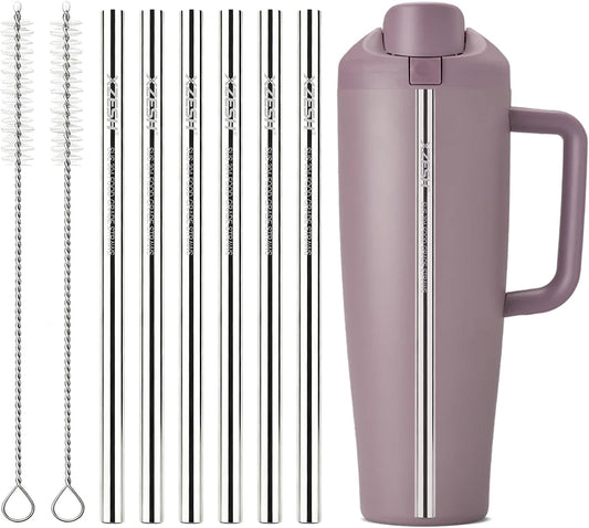 6Pcs Metal Straw Replacement Compatible With Owala FreeSip Tumbler 40oz, With 2 Straw Cleaner, Reusable Stainless Steel Straws for Owala