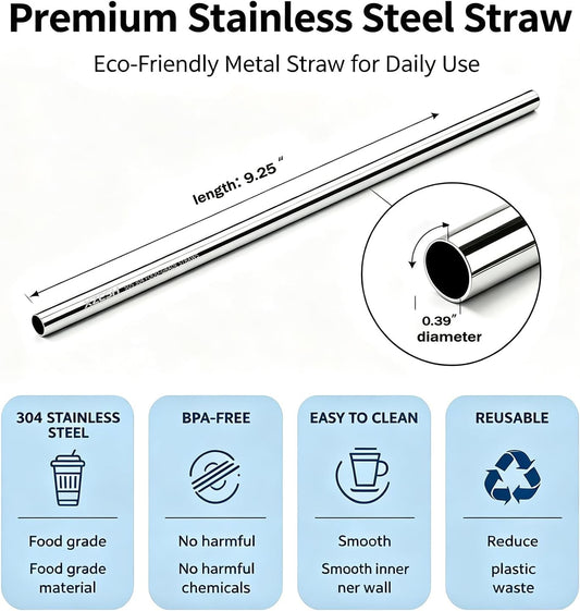 6Pcs Metal Straw Replacement Compatible With Owala FreeSip Tumbler 40oz, With 2 Straw Cleaner, Reusable Stainless Steel Straws for Owala
