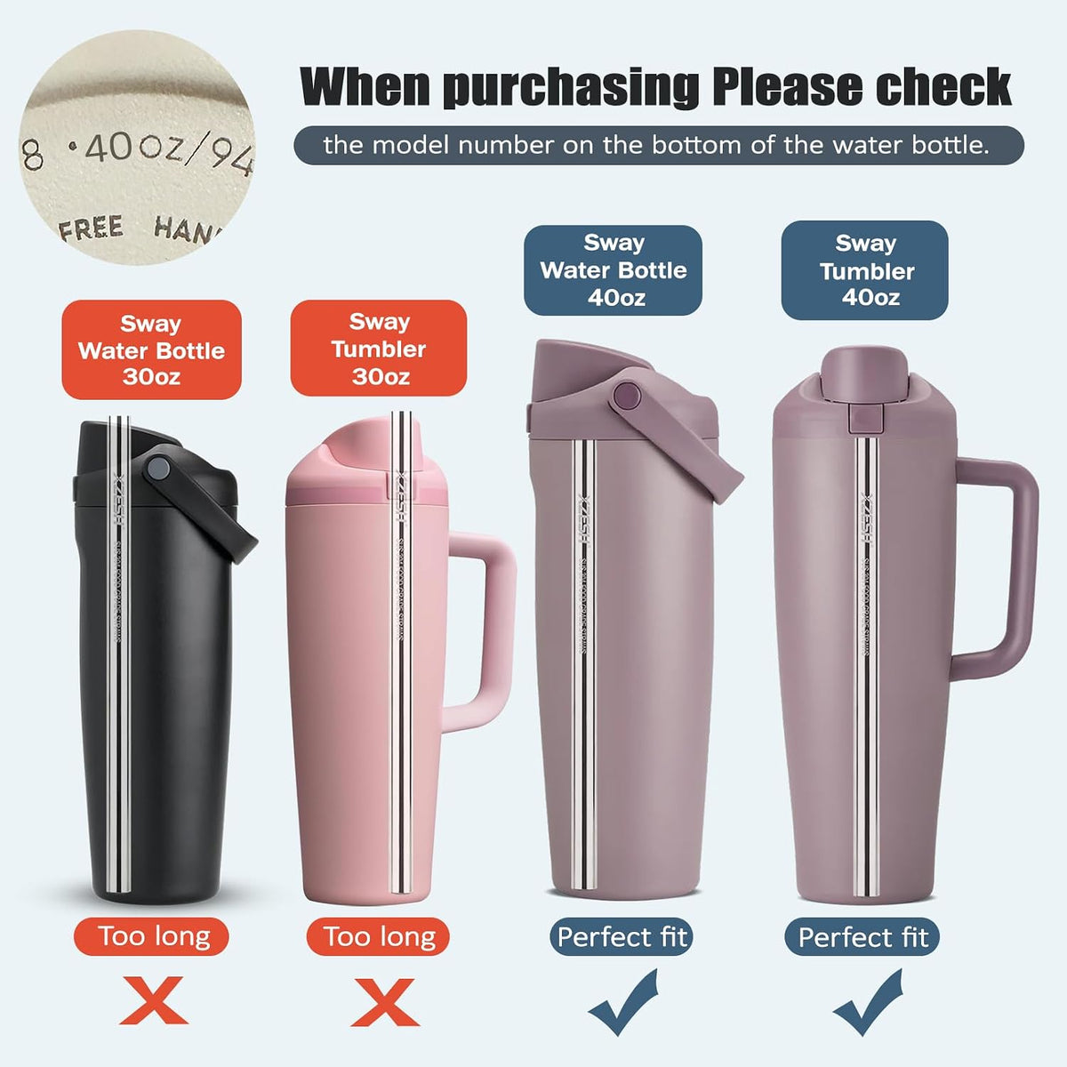 6Pcs Metal Straw Replacement Compatible With Owala FreeSip Tumbler 40oz, With 2 Straw Cleaner, Reusable Stainless Steel Straws for Owala