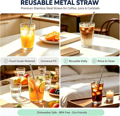 6Pcs Metal Straw Replacement Compatible With Owala FreeSip Tumbler 40oz, With 2 Straw Cleaner, Reusable Stainless Steel Straws for Owala