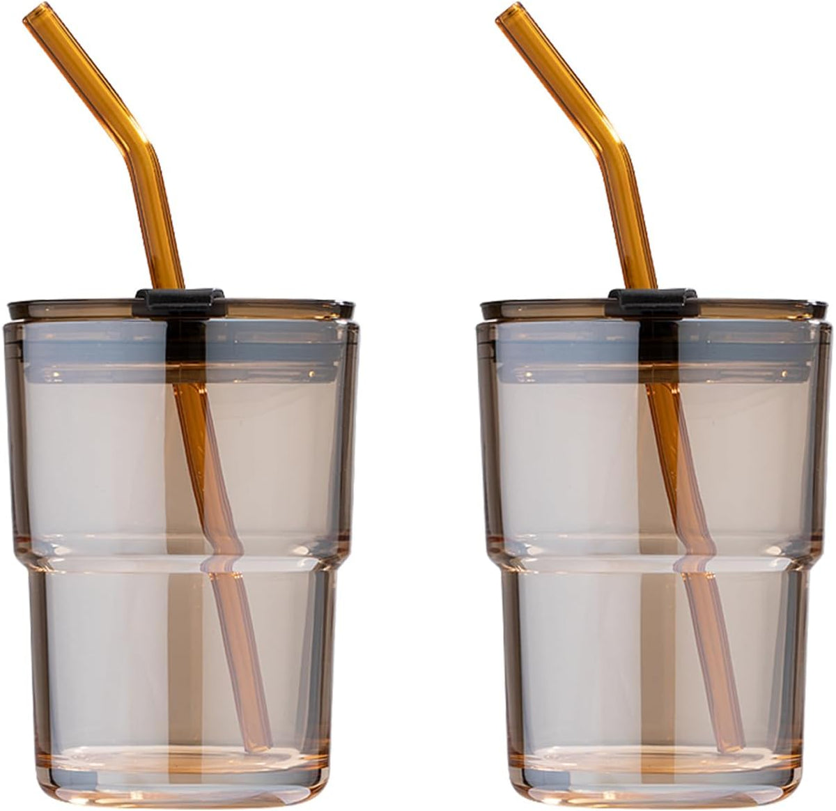 13oz/400ml Tumbler Water Glass, Cups with Straw and Lid Sealed Carry on for Coffee, Iced Tea, Thick Wall Insulated Glass Cup (Amber)…