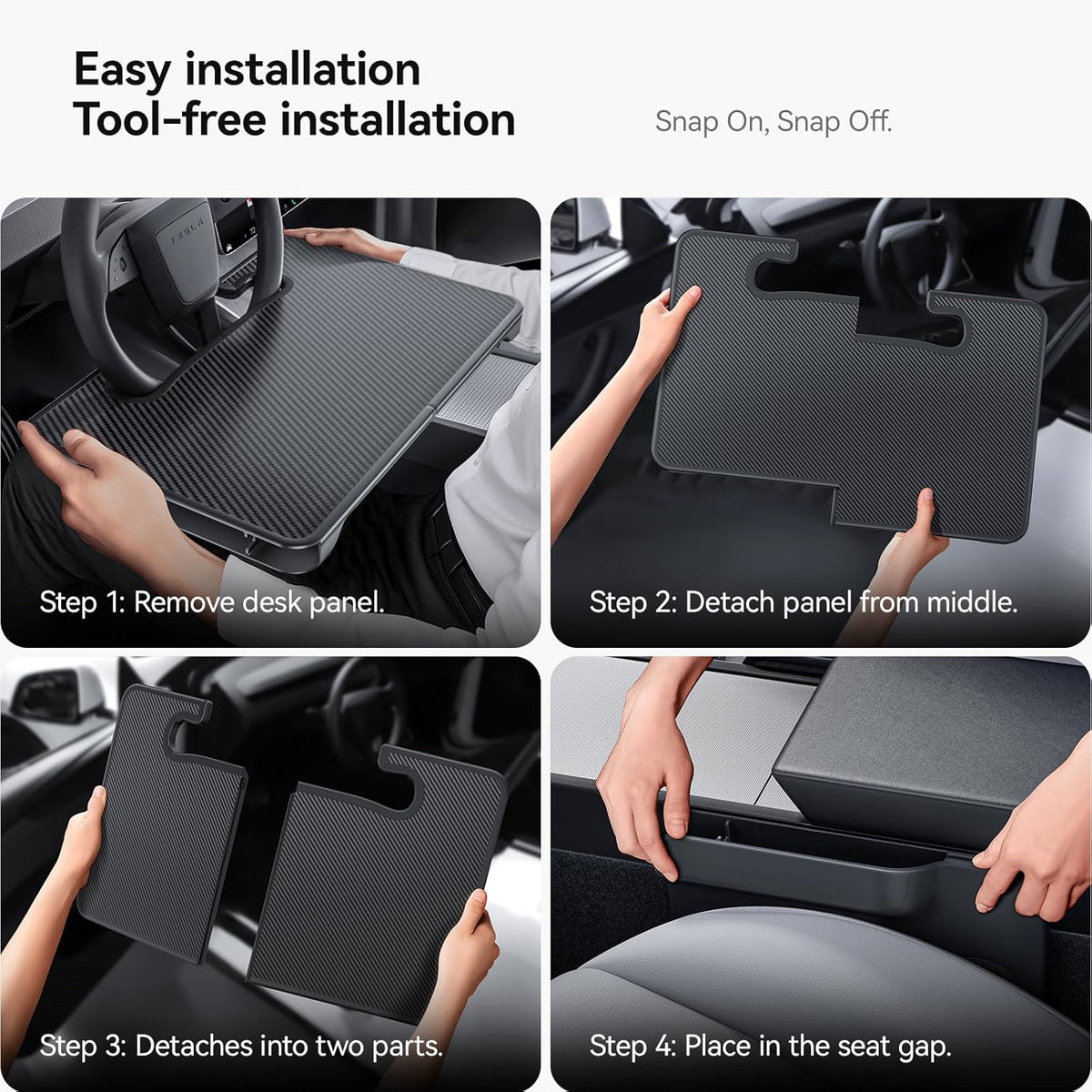 2-in-1 Car Steering Wheel Desk Tray & Car Seat Gap Filler Organizer – Foldable Carbon Fiber Look Table for Laptop, Eating Food, Writing – for Standard Round Steering Wheels
