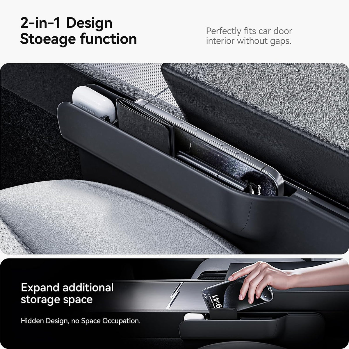 2-in-1 Car Steering Wheel Desk Tray & Car Seat Gap Filler Organizer – Foldable Carbon Fiber Look Table for Laptop, Eating Food, Writing – for Standard Round Steering Wheels