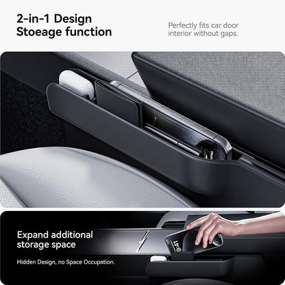 2-in-1 Car Steering Wheel Desk Tray & Car Seat Gap Filler Organizer – Foldable Carbon Fiber Look Table for Laptop, Eating Food, Writing – for Standard Round Steering Wheels