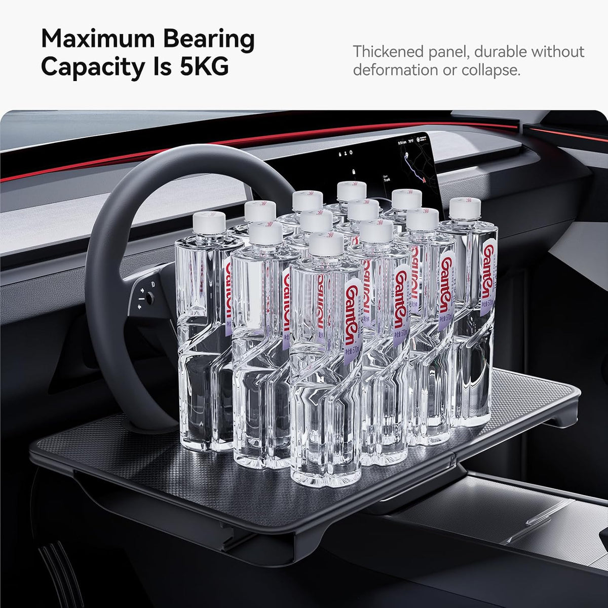 2-in-1 Car Steering Wheel Desk Tray & Car Seat Gap Filler Organizer – Foldable Carbon Fiber Look Table for Laptop, Eating Food, Writing – for Standard Round Steering Wheels