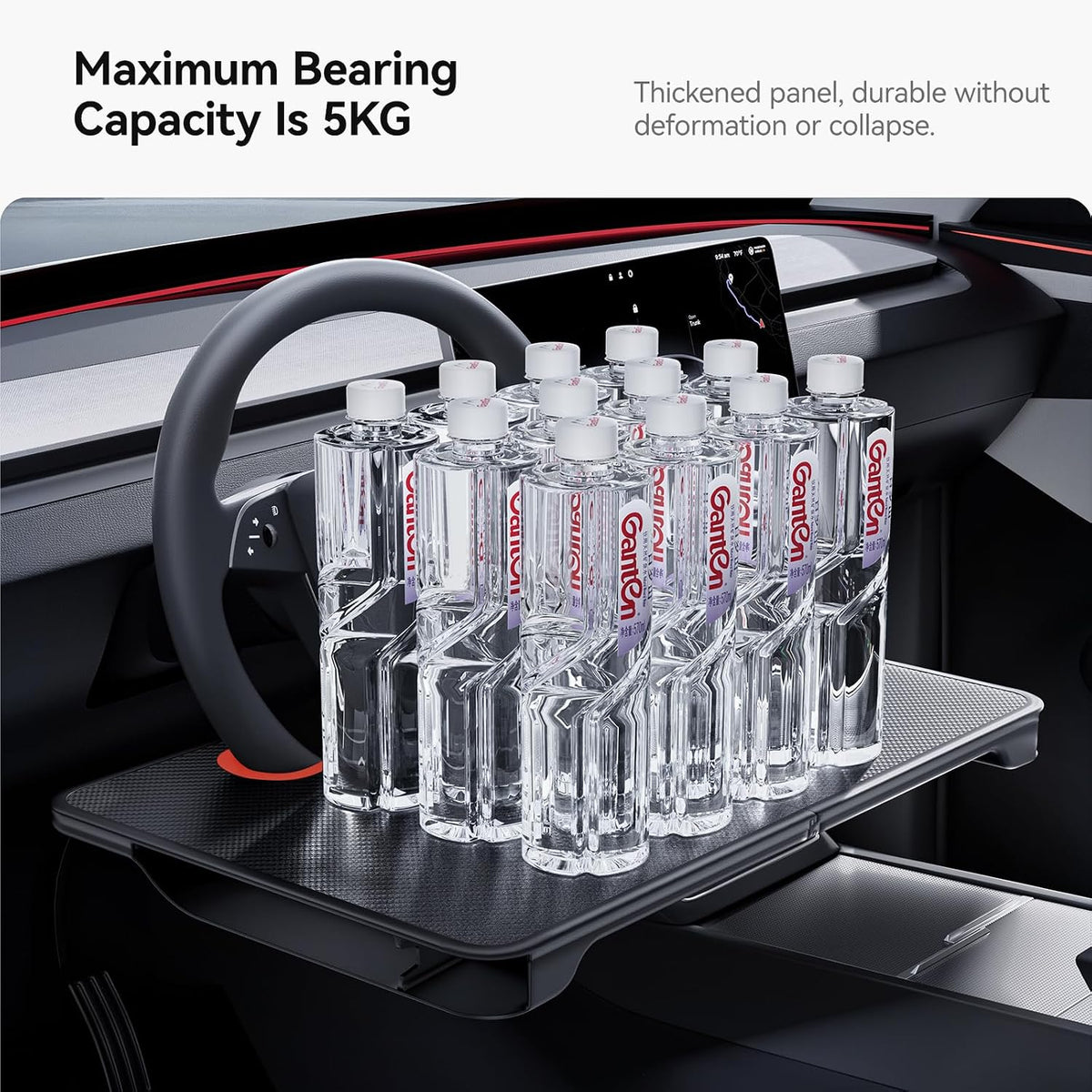 2-in-1 Car Steering Wheel Desk Tray & Car Seat Gap Filler Organizer – Foldable Carbon Fiber Look Table for Laptop, Eating Food, Writing – for Standard Round Steering Wheels