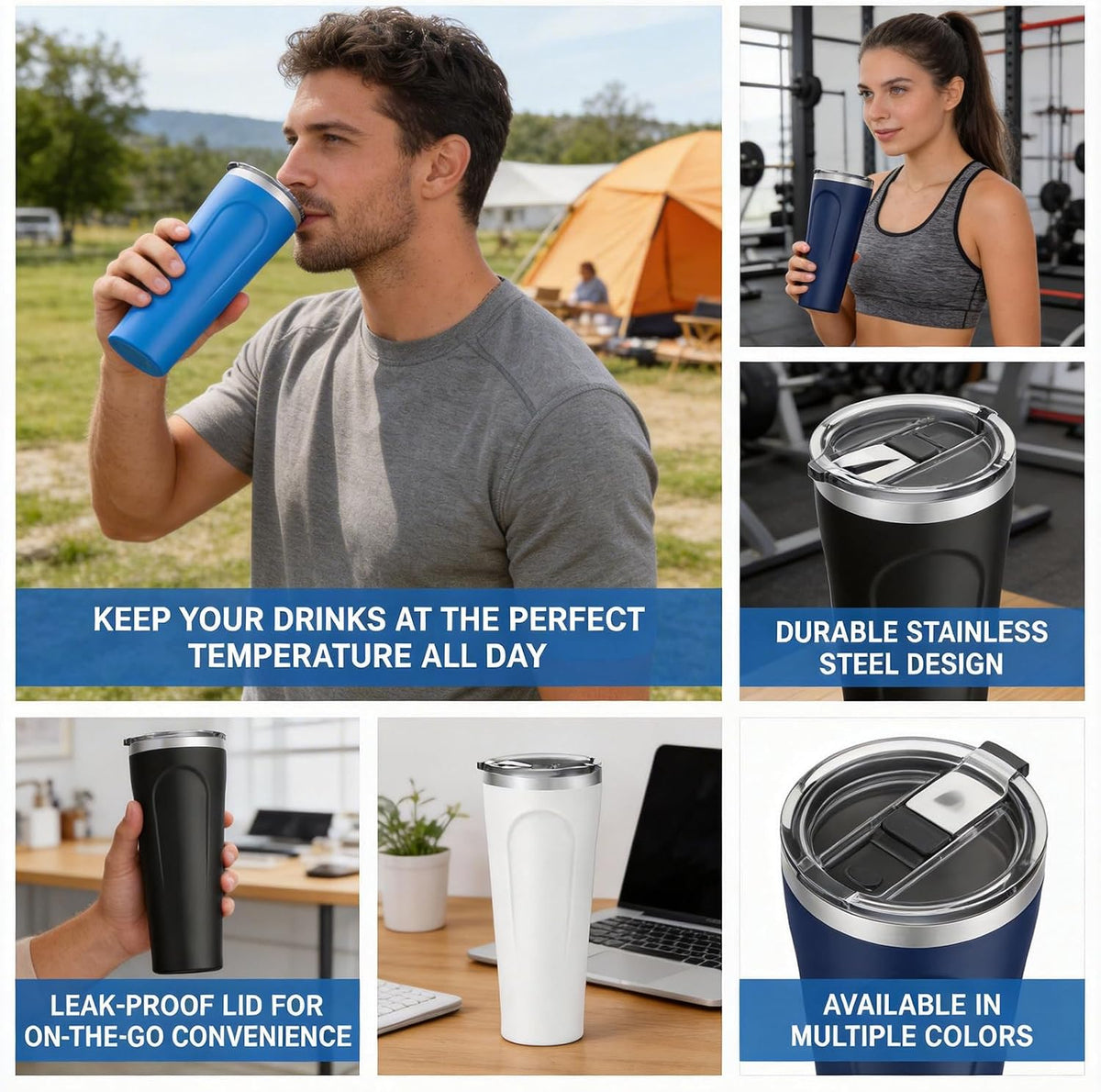 Tumbler, Coffee Mug with Lids, Stainless Steel, Leak-Proof Water Bottle, Vacuum Insulated Cold for a Day, 1 Piece, Random Color