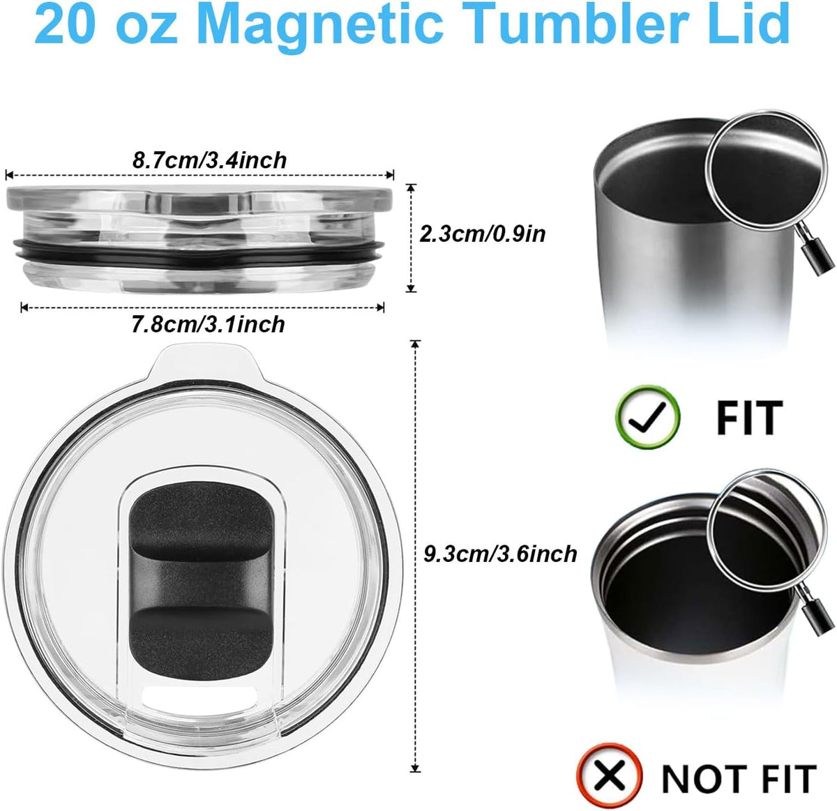 20 oz Tumbler Lids for Yeti, 20oz Magnetic Tumbler Lids, Spill Proof Replacement Slider Cup Lid for YETI 20oz Tumbler, 10oz & 24oz Mug and 10oz Lowball, BPA Free