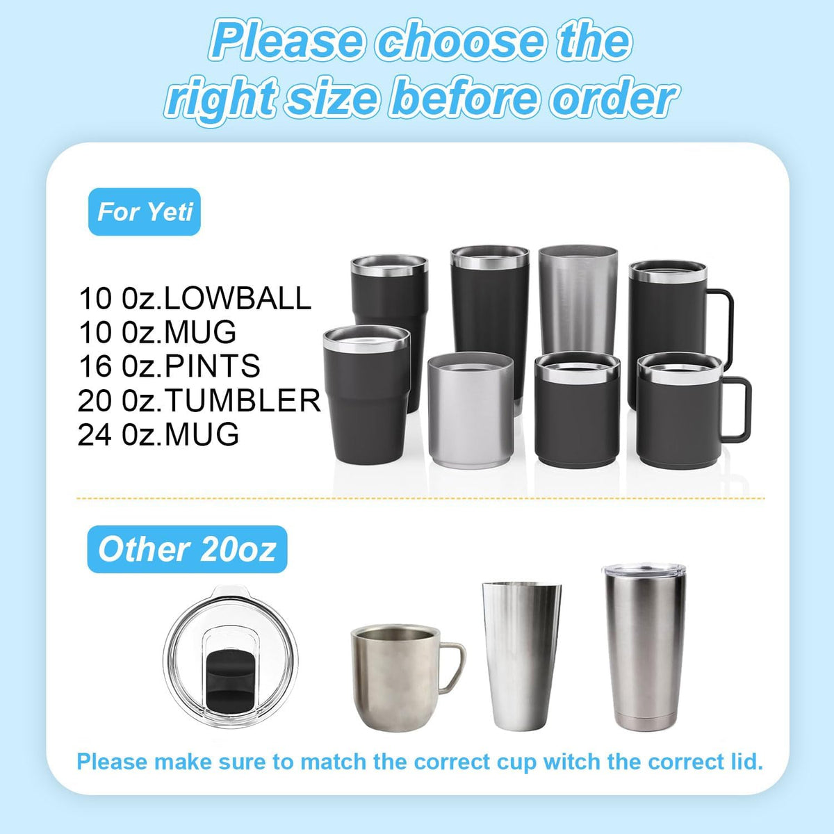 20 oz Tumbler Lids for Yeti, 20oz Magnetic Tumbler Lids, Spill Proof Replacement Slider Cup Lid for YETI 20oz Tumbler, 10oz & 24oz Mug and 10oz Lowball, BPA Free