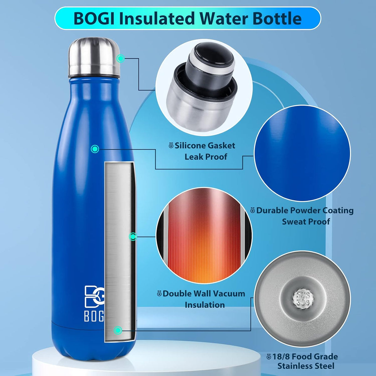 17oz Insulated Water Bottle Double Wall Vacuum Stainless Steel Water Bottles, Leak Proof Metal Sports Water Bottle Keeps Drink Hot and Cold - Perfect for Outdoor Sports Camping Biking (Purple)