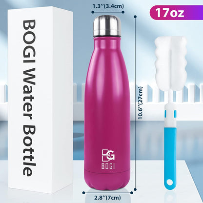 17oz Insulated Water Bottle Double Wall Vacuum Stainless Steel Water Bottles, Leak Proof Metal Sports Water Bottle Keeps Drink Hot and Cold - Perfect for Outdoor Sports Camping Biking (Purple)
