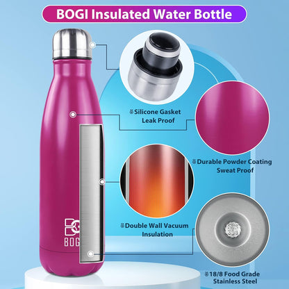 17oz Insulated Water Bottle Double Wall Vacuum Stainless Steel Water Bottles, Leak Proof Metal Sports Water Bottle Keeps Drink Hot and Cold - Perfect for Outdoor Sports Camping Biking (Purple)