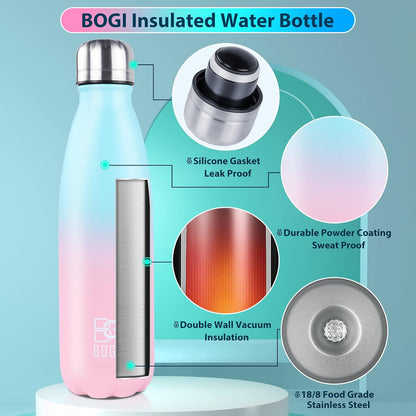 17oz Insulated Water Bottle Double Wall Vacuum Stainless Steel Water Bottles, Leak Proof Metal Sports Water Bottle Keeps Drink Hot and Cold - Perfect for Outdoor Sports Camping Biking (Purple)