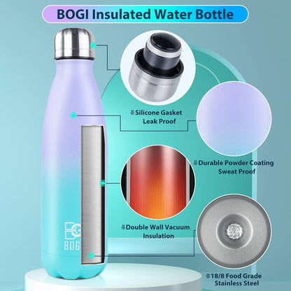 17oz Insulated Water Bottle Double Wall Vacuum Stainless Steel Water Bottles, Leak Proof Metal Sports Water Bottle Keeps Drink Hot and Cold - Perfect for Outdoor Sports Camping Biking (Purple)