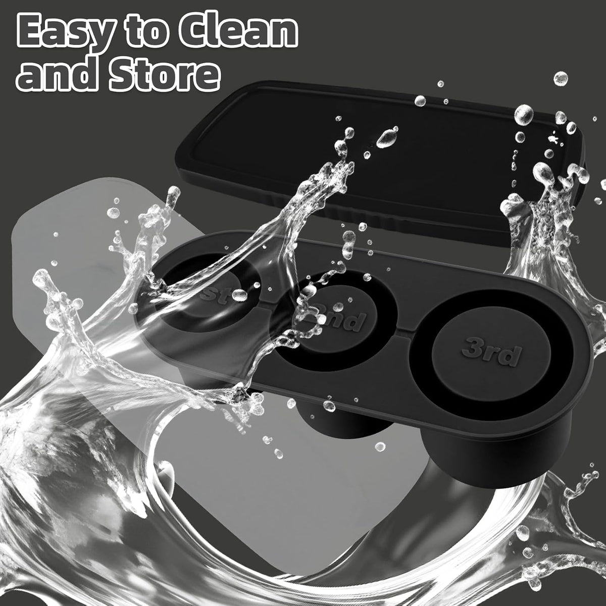 Ice Cube Tray for Tumbler Cup 30-40 oz, 3pcs Silicone Ice Cube Molds With Lid and Bin for Chilling Cocktails Whiskey Drinks Juice Coffee Easy Fill and Release Ice Maker (Black, 40 oz)