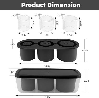 Ice Cube Tray for Tumbler Cup 30-40 oz, 3pcs Silicone Ice Cube Molds With Lid and Bin for Chilling Cocktails Whiskey Drinks Juice Coffee Easy Fill and Release Ice Maker (Black, 40 oz)