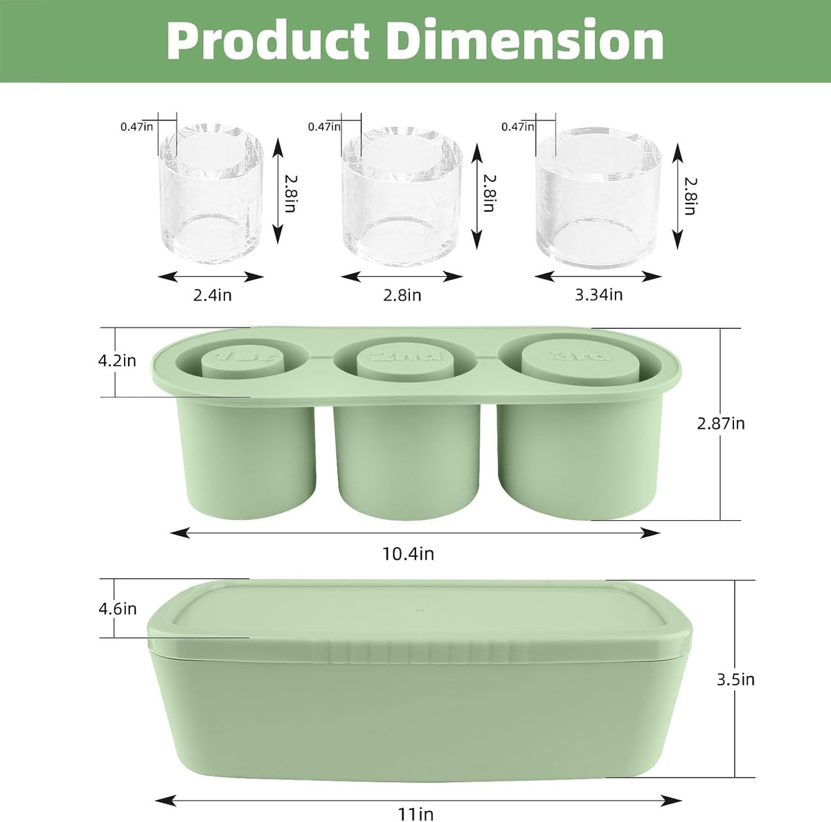 Ice Cube Tray for Tumbler Cup 30-40 oz, 3pcs Silicone Ice Cube Molds With Lid and Bin for Chilling Cocktails Whiskey Drinks Juice Coffee Easy Fill and Release Ice Maker (Black, 40 oz)