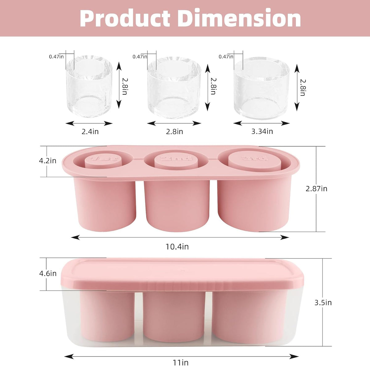 Ice Cube Tray for Tumbler Cup 30-40 oz, 3pcs Silicone Ice Cube Molds With Lid and Bin for Chilling Cocktails Whiskey Drinks Juice Coffee Easy Fill and Release Ice Maker (Black, 40 oz)