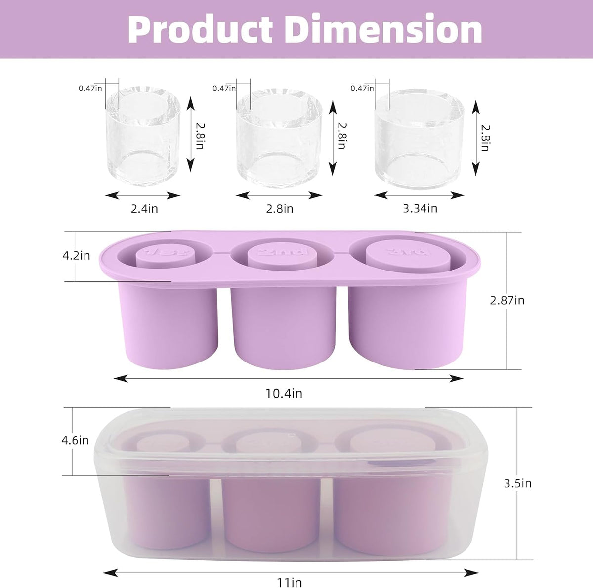 Ice Cube Tray for Tumbler Cup 30-40 oz, 3pcs Silicone Ice Cube Molds With Lid and Bin for Chilling Cocktails Whiskey Drinks Juice Coffee Easy Fill and Release Ice Maker (Black, 40 oz)