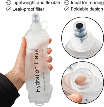 500ml Soft Flask, TPU Collapsible Soft Water Bottle for Hydration Pack, Running Vest, Folding Water Bottle for Hiking Cycling Climbing-1Pcs, White