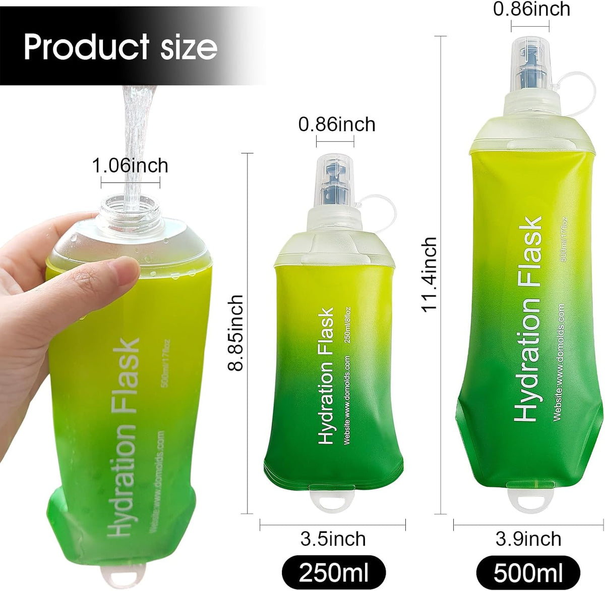 500ml Soft Flask, TPU Collapsible Soft Water Bottle for Hydration Pack, Running Vest, Folding Water Bottle for Hiking Cycling Climbing-1Pcs, White
