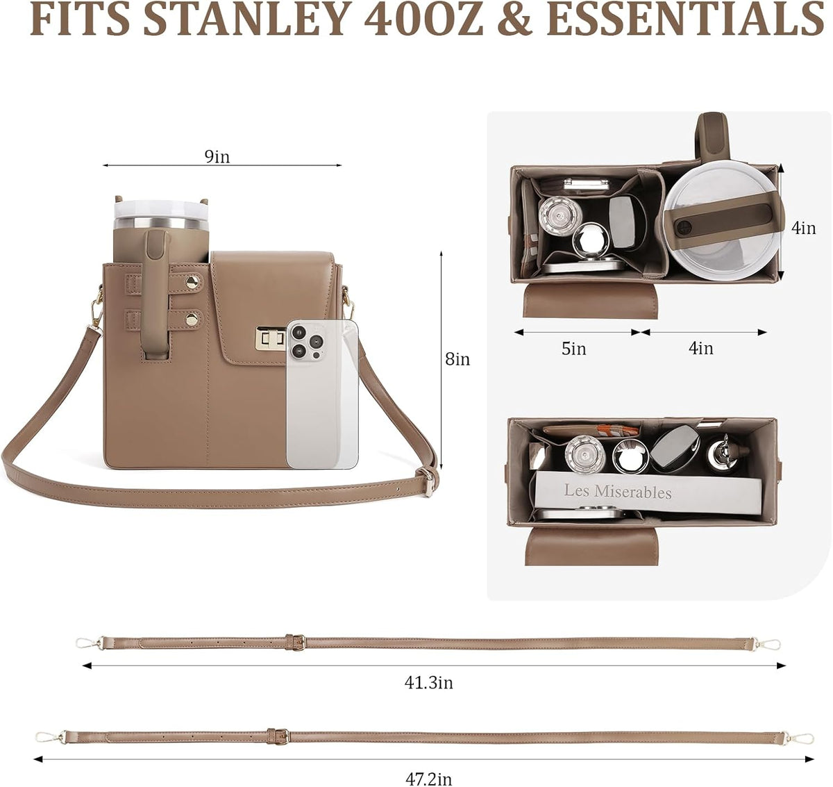 Stanley Purse Cup Holder Bag Crossbody Water Bottle Purse for 40oz Tumbler
