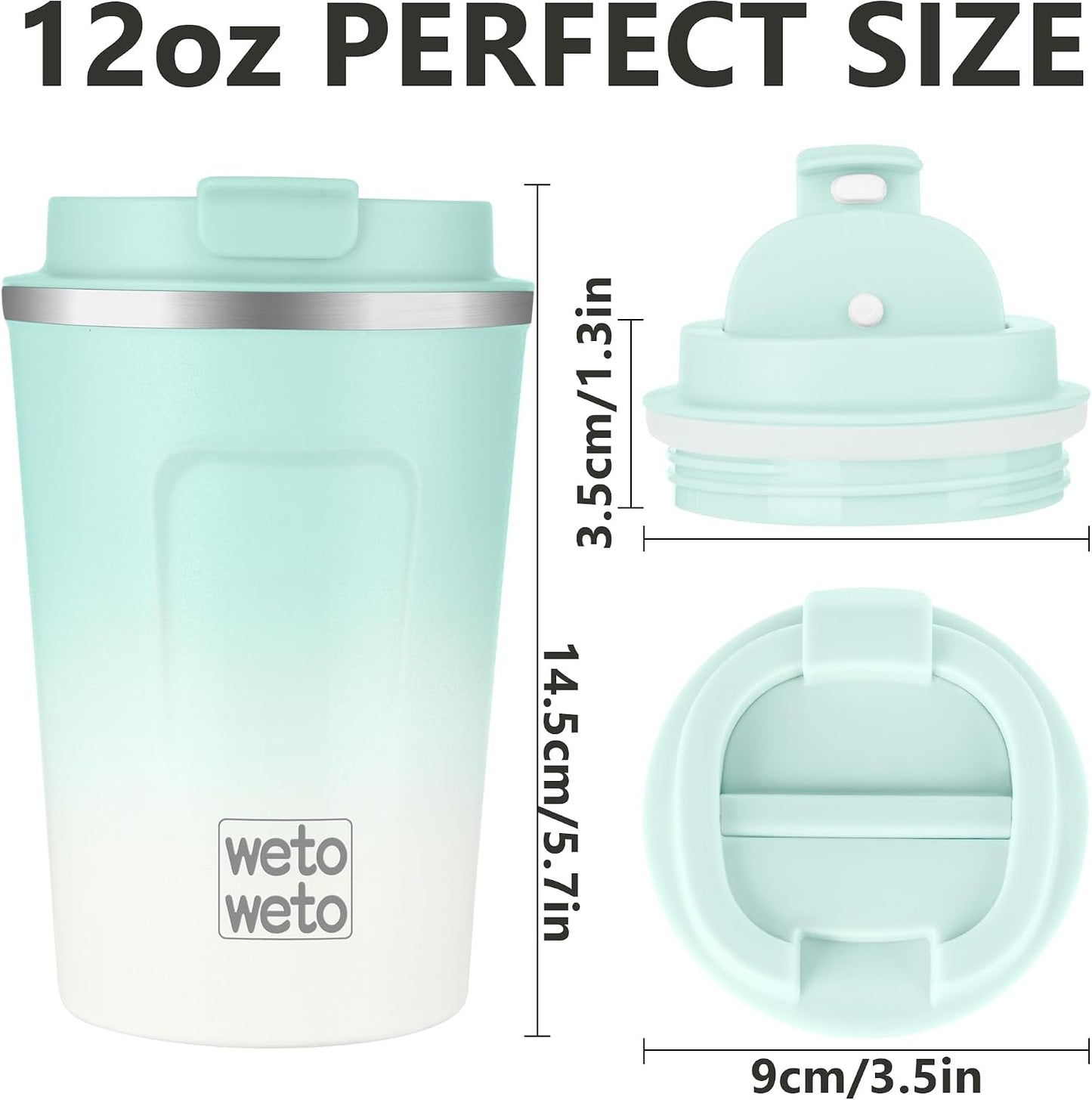 12 oz Stainless Steel Insulated Tumbler, Travel Coffee Mug, Insulated Coffee Mug with Lid, Spill Proof Coffee Cup, Portable Thermal Mug, Reusable Cup for Hot and Cold (Green-White)