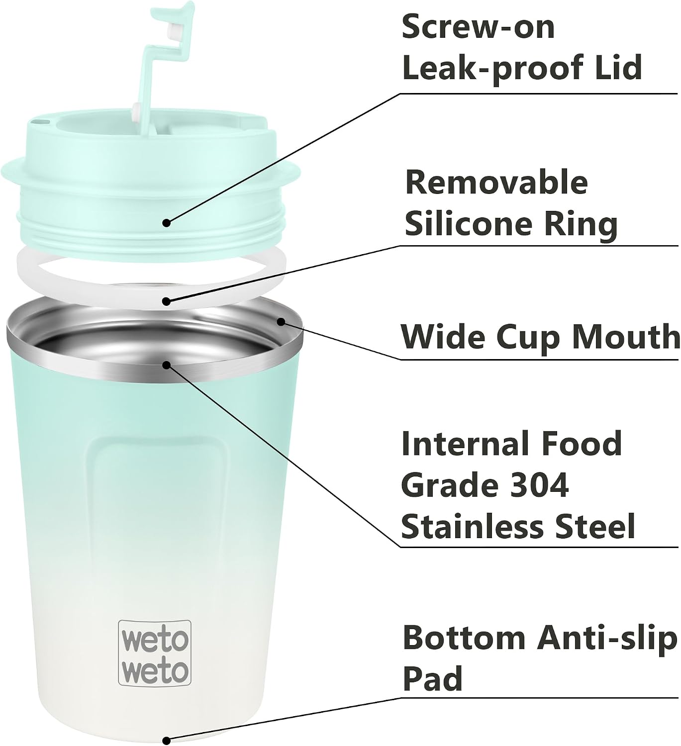 12 oz Stainless Steel Insulated Tumbler, Travel Coffee Mug, Insulated Coffee Mug with Lid, Spill Proof Coffee Cup, Portable Thermal Mug, Reusable Cup for Hot and Cold (Green-White)