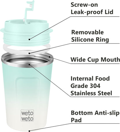 12 oz Stainless Steel Insulated Tumbler, Travel Coffee Mug, Insulated Coffee Mug with Lid, Spill Proof Coffee Cup, Portable Thermal Mug, Reusable Cup for Hot and Cold (Green-White)