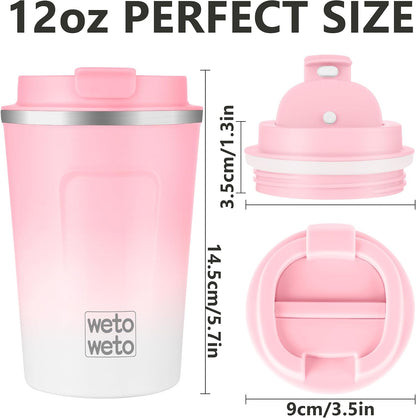 12 oz Stainless Steel Insulated Tumbler, Travel Coffee Mug, Insulated Coffee Mug with Lid, Spill Proof Coffee Cup, Portable Thermal Mug, Reusable Cup for Hot and Cold (Green-White)