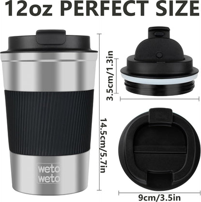 12 oz Stainless Steel Insulated Tumbler, Travel Coffee Mug, Insulated Coffee Mug with Lid, Spill Proof Coffee Cup, Portable Thermal Mug, Reusable Cup for Hot and Cold (Green-White)