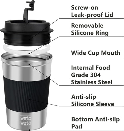 12 oz Stainless Steel Insulated Tumbler, Travel Coffee Mug, Insulated Coffee Mug with Lid, Spill Proof Coffee Cup, Portable Thermal Mug, Reusable Cup for Hot and Cold (Green-White)