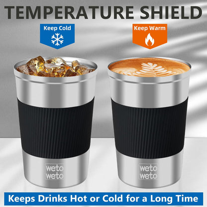 12 oz Stainless Steel Insulated Tumbler, Travel Coffee Mug, Insulated Coffee Mug with Lid, Spill Proof Coffee Cup, Portable Thermal Mug, Reusable Cup for Hot and Cold (Green-White)