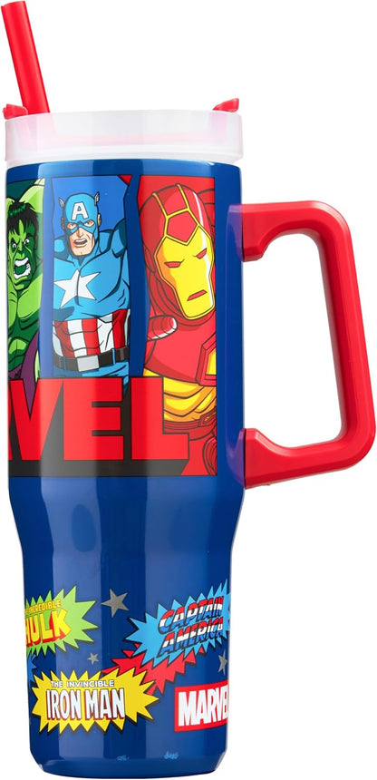 SpongeBob SquarePants Tumbler with Handle and Straw 32 oz, Keeps Hot 8 Hrs, Cold 12H & Ice 42H, BPA-Free Insulated Stainless Steel Water Bottle, Travel Mug, Kids Gifts (Yellow SpongeBob)