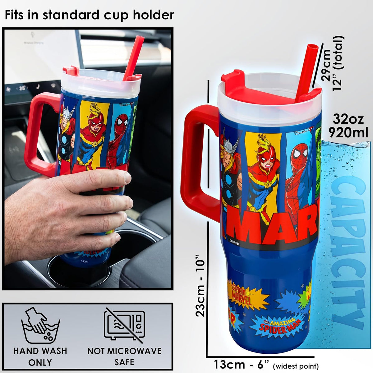 SpongeBob SquarePants Tumbler with Handle and Straw 32 oz, Keeps Hot 8 Hrs, Cold 12H & Ice 42H, BPA-Free Insulated Stainless Steel Water Bottle, Travel Mug, Kids Gifts (Yellow SpongeBob)