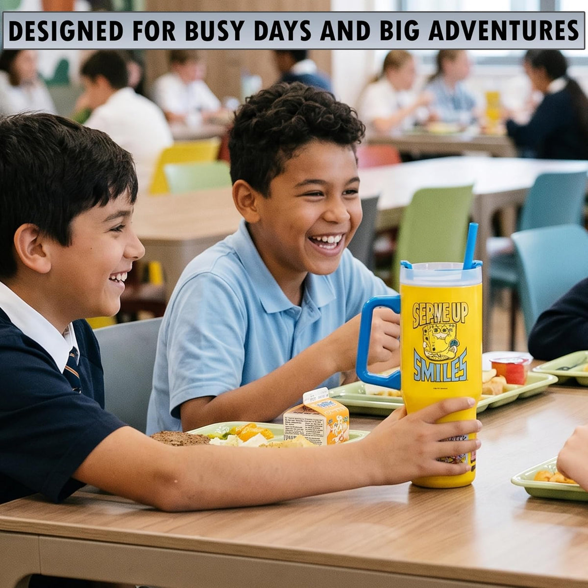 SpongeBob SquarePants Tumbler with Handle and Straw 32 oz, Keeps Hot 8 Hrs, Cold 12H & Ice 42H, BPA-Free Insulated Stainless Steel Water Bottle, Travel Mug, Kids Gifts (Yellow SpongeBob)