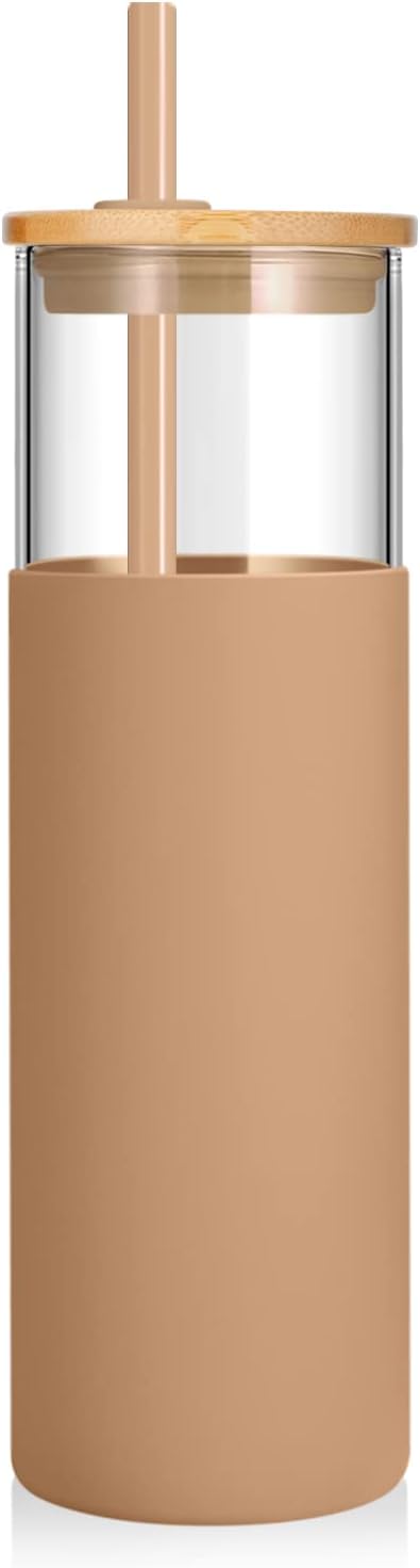 24 oz Glass Tumbler with Lids and Straws, Reusable Iced Coffee Cups
