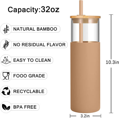 24 oz Glass Tumbler with Lids and Straws, Reusable Iced Coffee Cups