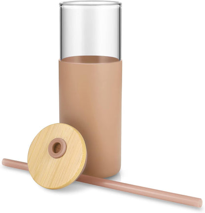 24 oz Glass Tumbler with Lids and Straws, Reusable Iced Coffee Cups