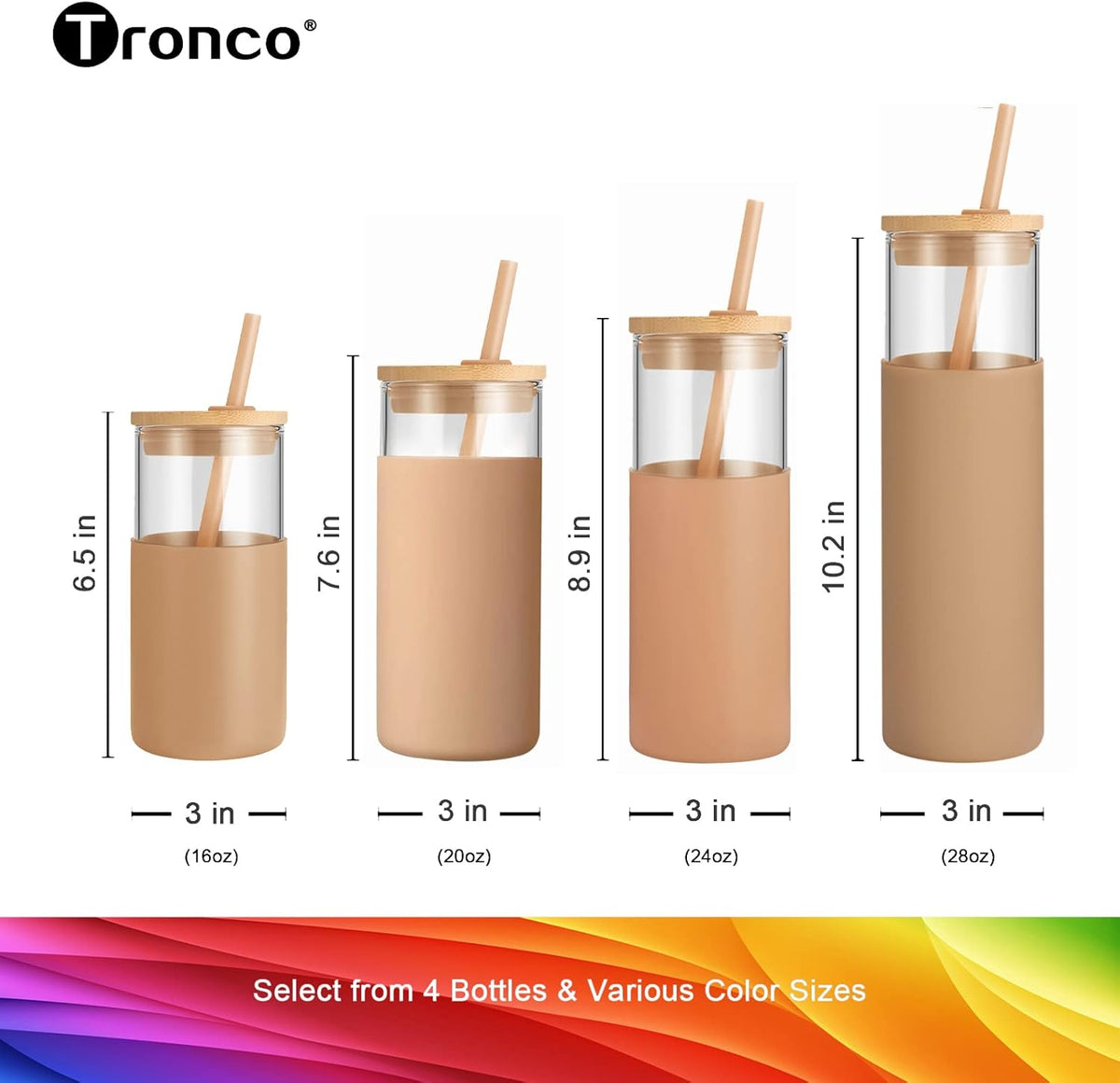 24 oz Glass Tumbler with Lids and Straws, Reusable Iced Coffee Cups