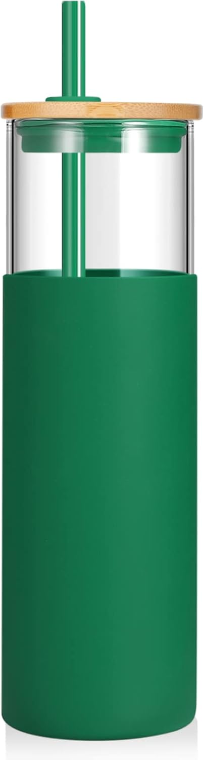 24 oz Glass Tumbler with Lids and Straws, Reusable Iced Coffee Cups