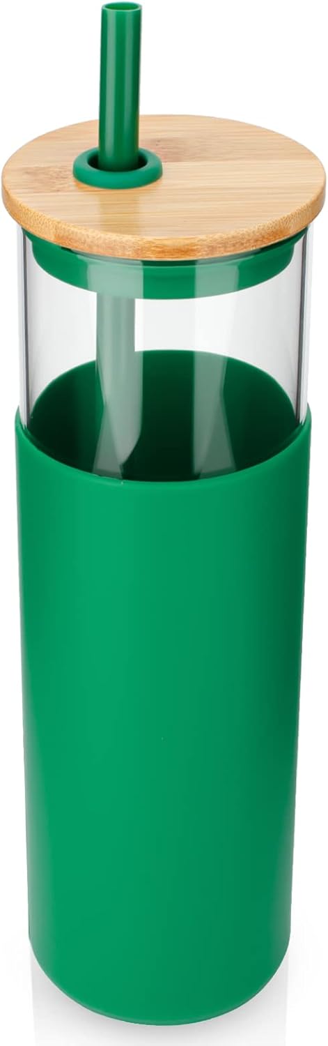 24 oz Glass Tumbler with Lids and Straws, Reusable Iced Coffee Cups