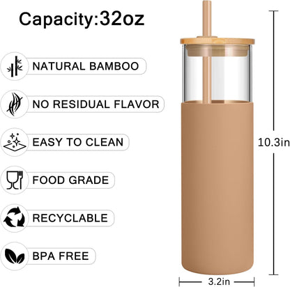 24 oz Glass Tumbler with Lids and Straws, Reusable Iced Coffee Cups