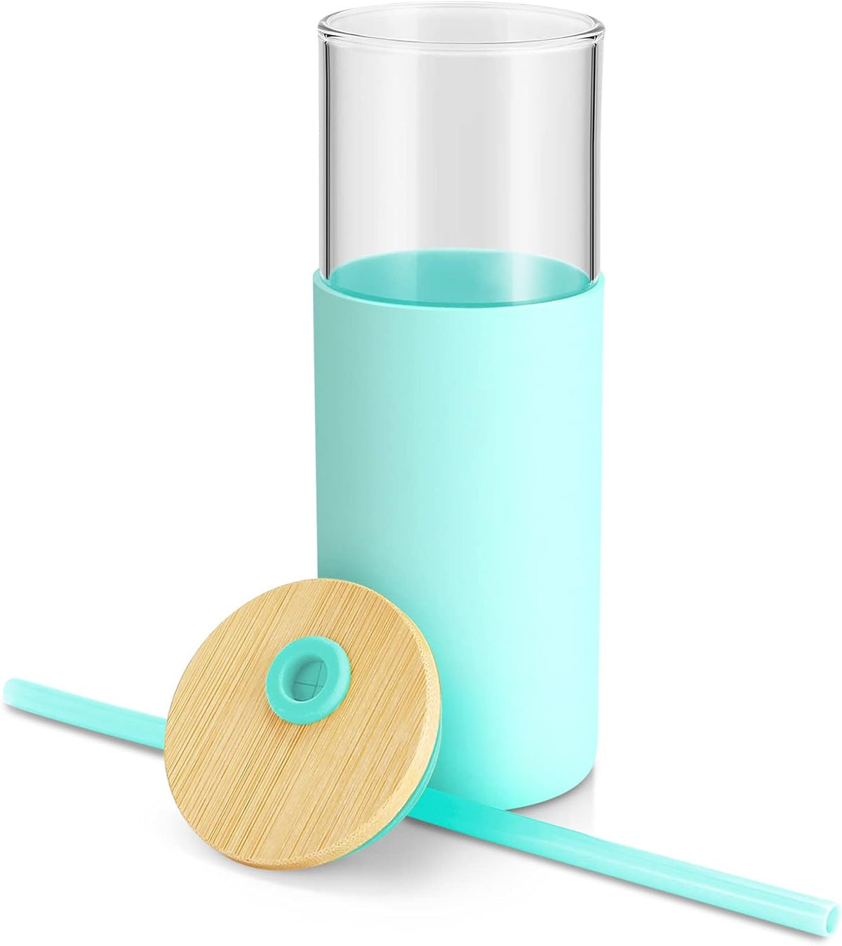 24 oz Glass Tumbler with Lids and Straws, Reusable Iced Coffee Cups